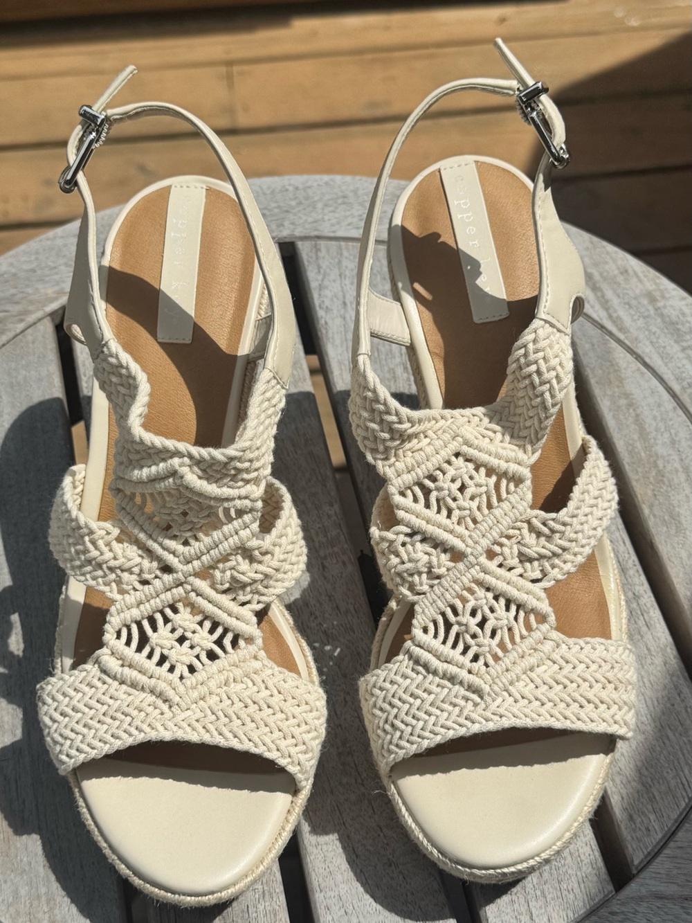 Copper Key Dreamcatcher Macrame Woven Espadrille Platform Wedges Sz 9 Like New